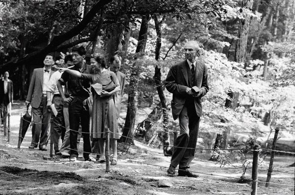 J. Robert Oppenheimer and his wife Katherine meet with Japanese citizens during a visit to Japan in 1960 (Photo by Corbis)