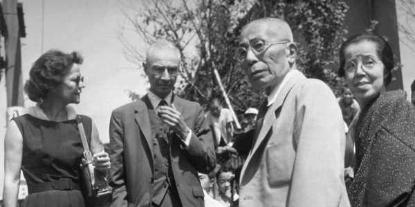 J. Robert Oppenheimer and his wife Katherine meet with Japanese citizens during a visit to Japan in 1960 (Photo by Corbis)